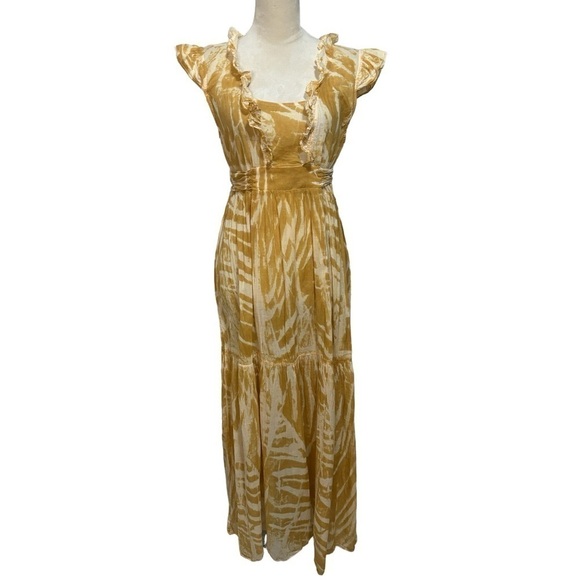 Amanda Bond Emma Dress Gold Leaf Hand Dyed One of a Kind Maxi Dress M/L - Picture 1 of 12